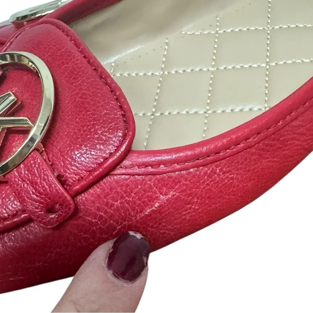 Michael Kors Red Leather Ballerina Flats Gold Logo Size 8.5 M